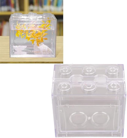 Mini USB LED Aquarium Fish Bowl Plastic Tank with White Light for Desk Tabletop Decor Energy-Saving Office Accent(Transparent)
