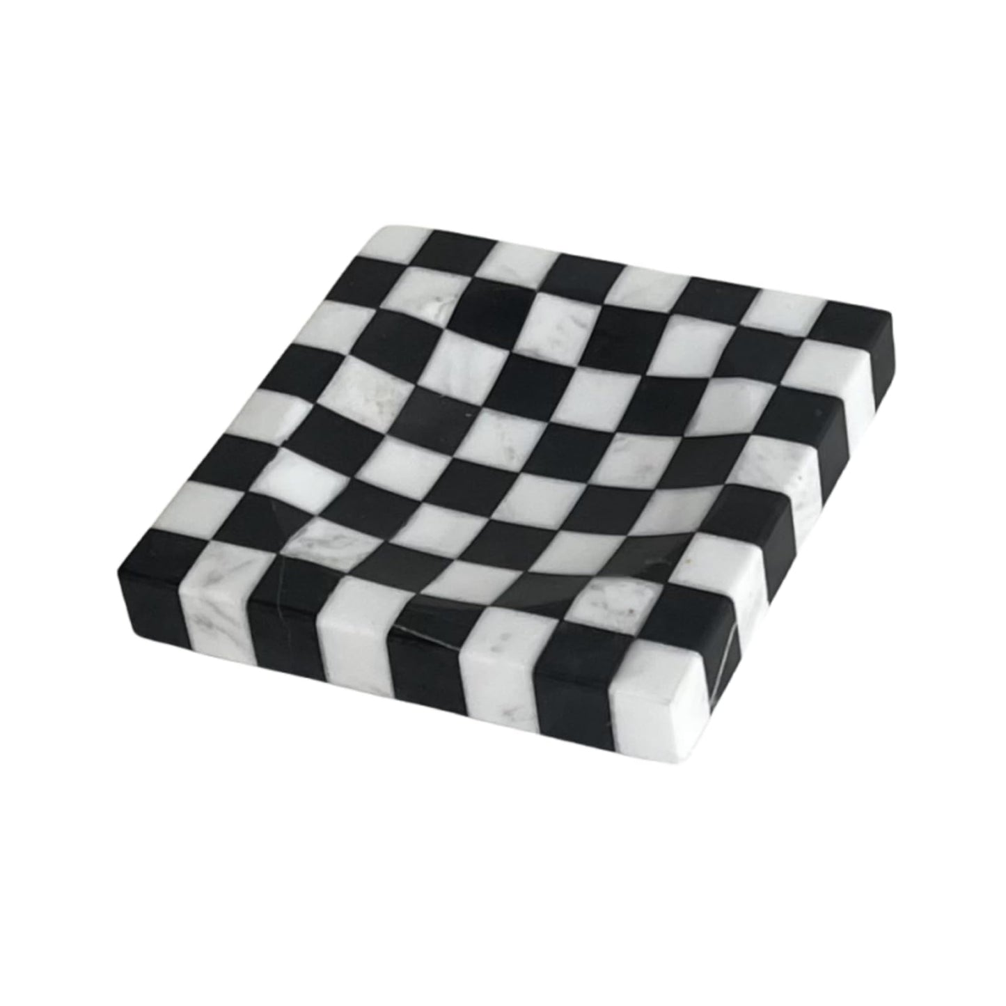 StonePlus Marble Stone Black and White Checkerboard Square Small Splicing Mosaic Tray Jewelry Dish (Black and White)