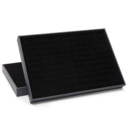 Juvale Ring Display Tray - Velvet Protection & Jewelry Display - Removable Pad & Earring Storage - Stackable Jewelry Trays & Glasses Holder for Nightstand - Pack of 2, 13.8 x 9.5 x 1.3 in, Black