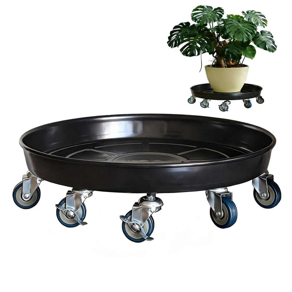 SKAFORZ Rolling Planter Caddy(570lbs Capacity), Heavy Duty Metal Plant Stand with Brake Wheels Plant Dolly Mover Plant Pot Tray Saucer for Indoor Outdoor 20 Inches Black