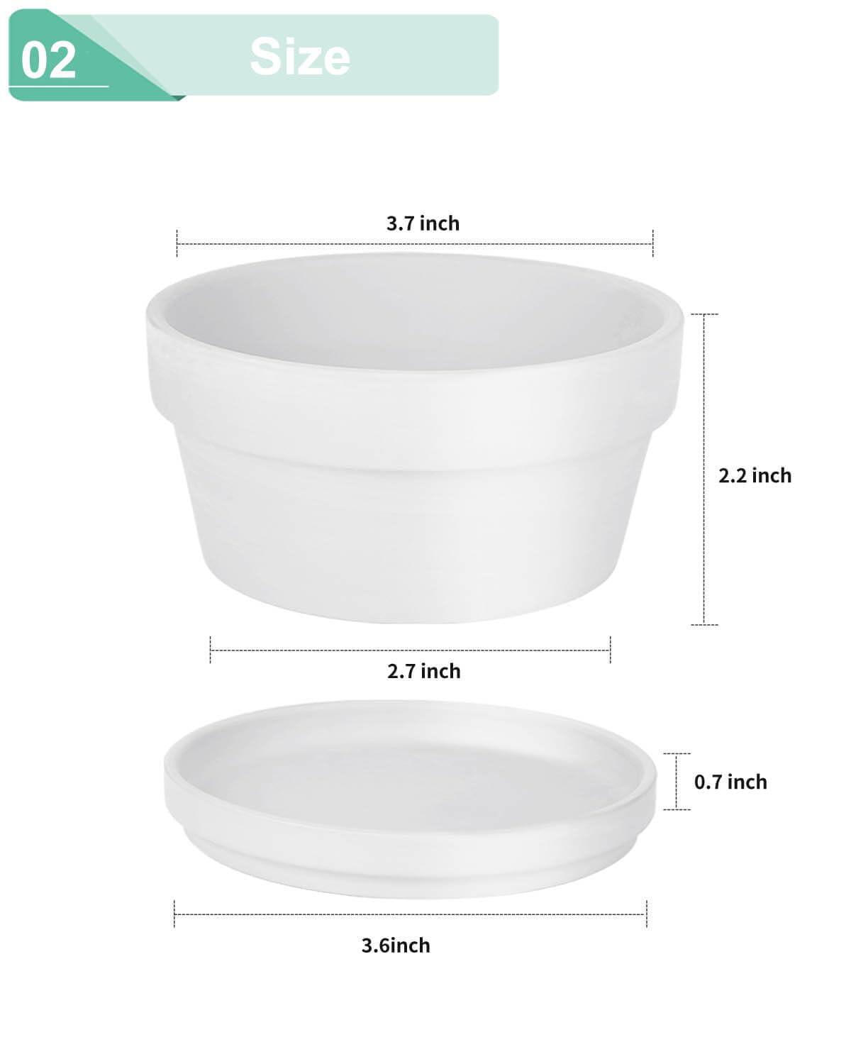 vensovo 3.7 Inch White Terracotta Shallow Succulent Pots - 6 Pack Terra Cotta Clay Pot with Saucer, Cacuts Indoor and Outdoor Planters with Drainage Hole