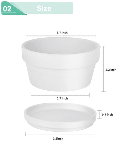 vensovo 3.7 Inch White Terracotta Shallow Succulent Pots - 6 Pack Terra Cotta Clay Pot with Saucer, Cacuts Indoor and Outdoor Planters with Drainage Hole