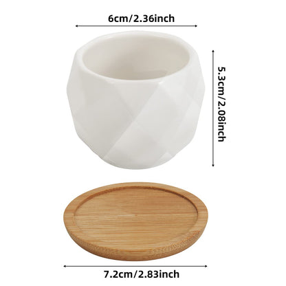 ZOUTOG Succulent Pots, White Mini 3.15 inch Ceramic Flower Planter Pot with Bamboo Tray, 2.5 inch Square Pattern Ceramic Planters, Plants Not Included