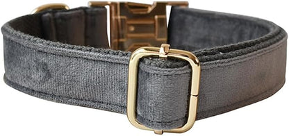 Love Dream Velvet Dog Collar and Leash Set, Soft & Comfy Adjustable Dog Leash and Collar with Heavy Duty Metal Buckle for Small Medium Large Dogs Training & Walking (Small, Dark Grey)