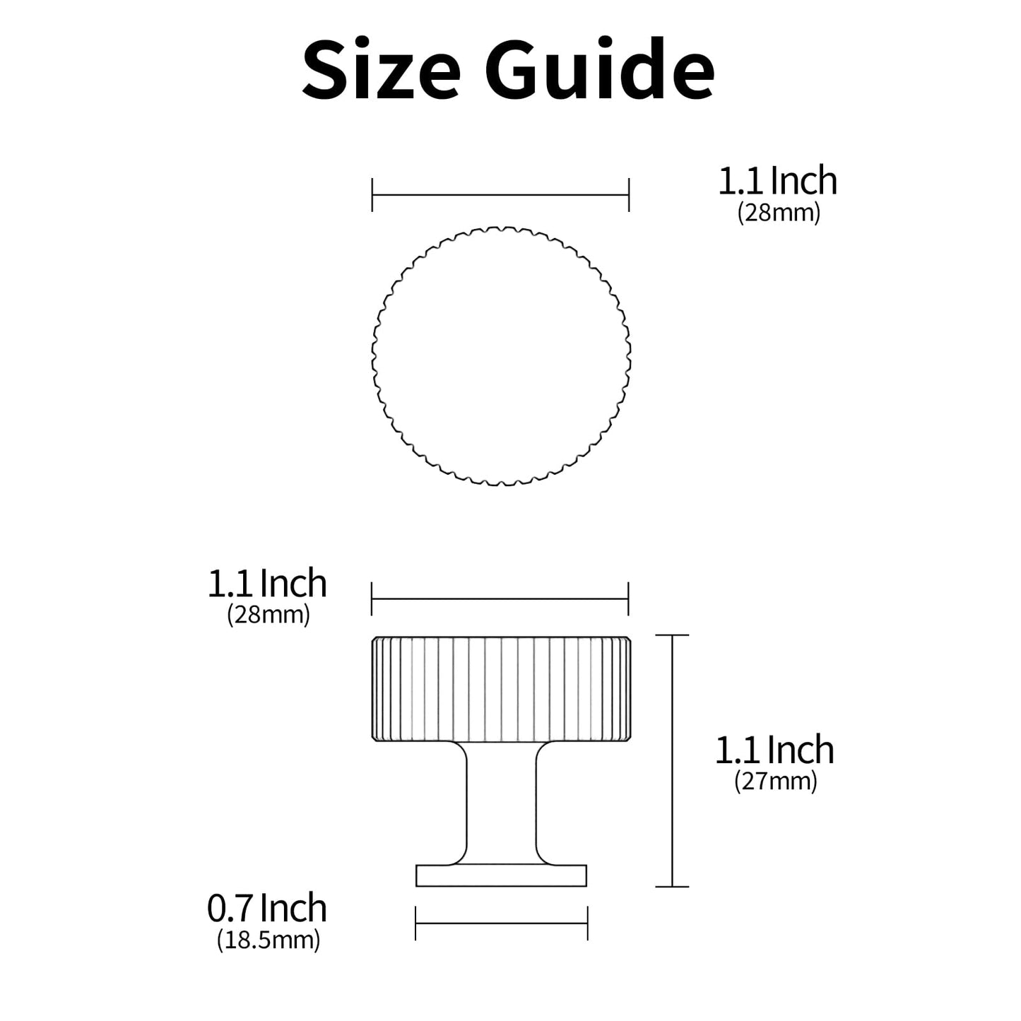 Alzassbg Matte Black Ribbed Round Cabinet Knobs 10 Pack, AL6095MB
