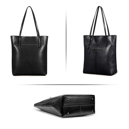 Kattee Vintage Genuine Leather Tote Shoulder Handbag for Woman with Adjustable Handles (Black)