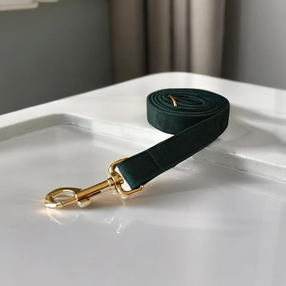 Love Dream Velvet Dog Collar and Leash Set, Soft & Comfy Adjustable Dog Leash and Collar with Heavy Duty Metal Buckle for Small Medium Large Dogs Training & Walking (Medium, Green)
