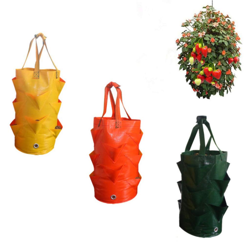 Hemoton 3 Gallons Planting Grow Bag, Hanging Strawberry Bags, Plastic Strawberry Planter Bags, Perfect for Growing Strawberry,Tomato,Pepper,Cucumber,Herbs,Lettuce,Greens,Flowers and More! (Green)