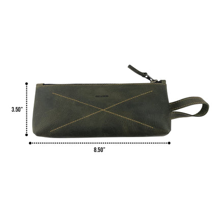 Hide & Drink, Carry-On Toiletry Bag, Pen and Pencil Case, Cable Organizer, Storage for Utensils, Travel Essentials, Full Grain Leather, Handmade, Dark Jade