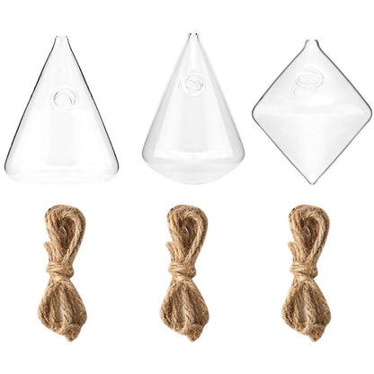 PRETYZOOM Geometric Glass Hanging Vase Set of 3, Hydroponic Planter Flower Holder for Wall Decoration, Home Glass Terrarium Plant Bottle for Indoor Home Décor
