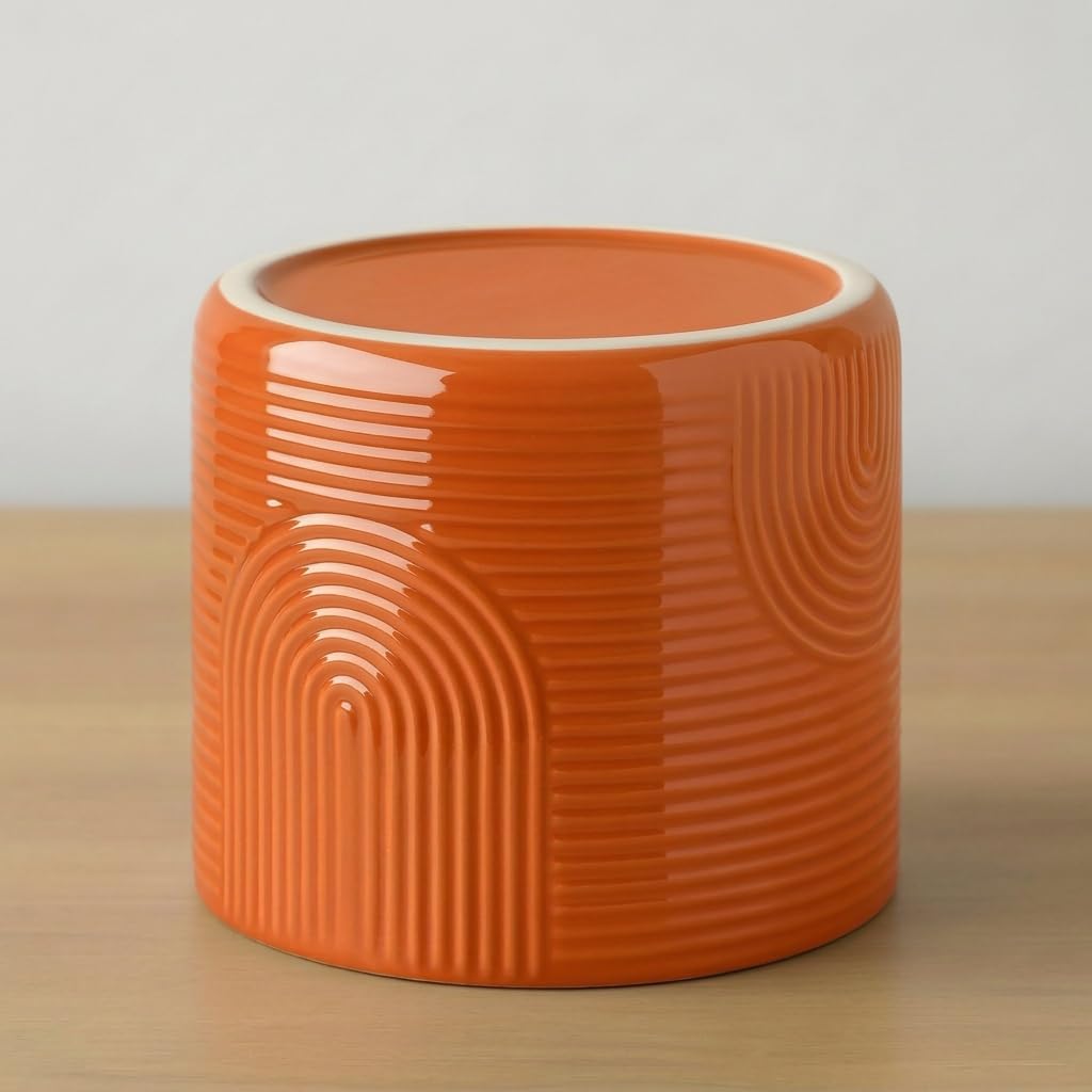 ÈMJÉ LUXE 6 Inch Ceramic Plant Pot – Decorative Indoor Planter (No Drainage Hole) for Succulents, Herbs & Houseplants – Modern Tabletop Desk Planter – Terracotta