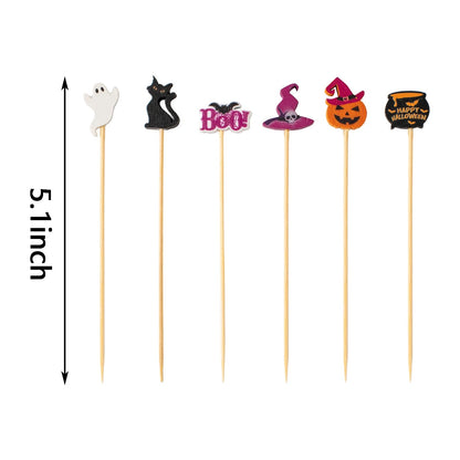 Jiesky 235pcs Halloween Cocktail Picks Halloween Theme cats boo ghosts witch hats pumpkins Bamboo Cocktail Toothpicks Fruit Sticks Sandwich Appetizer Charcuterie Skewers for Halloween Party Supplies