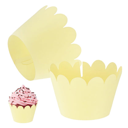 M METERXITY 100-Pack Cupcake Wrappers, Wave Decoration Standard Baking Cups for Wedding/Birthday Party/Bakeries/Cafes Cake Decoration, Bake Cake Paper[Yellow]