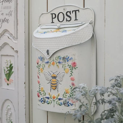 BIG FORTUNE Wall Mount Mailbox for House Outside Vintage Metal Door Mailbox Antique Style Nostalgic Charm Home Decor Garden Vintage English Cottage Decor Flower Patter