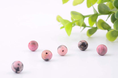 Natural Stone Beads 100pcs 10mm Black Stripe Rhodonite Round Real Stone Beading Loose Gemstone Hole 1mm DIY Charm Beads for Bracelet Necklace Earrings Jewelry Making (Black Stripe Rhodochrosite, 10mm)