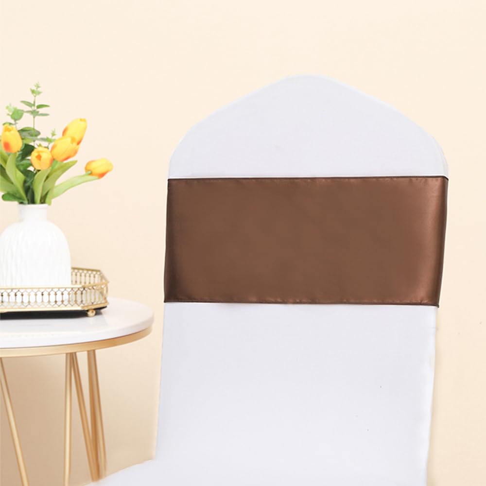 JFDYDM 50 Pack Satin Brown Chair Sashes Bows for Thanksgiving Halloween Autumn Wedding Birthday Party Deocrations, Brown Sashes for Chair Covers Folding Chairs Chiavari Chairs Decorations