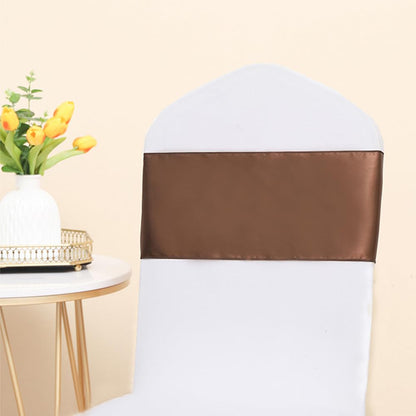 JFDYDM 50 Pack Satin Brown Chair Sashes Bows for Thanksgiving Halloween Autumn Wedding Birthday Party Deocrations, Brown Sashes for Chair Covers Folding Chairs Chiavari Chairs Decorations