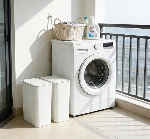 Compact Push-in Trash Can with Lid for Bathrooms, Kitchens, Living Rooms, Offices, Etc., Trash Can with Pop-Up Lid, 10 Liter/2.6 Gallon Slimline (White，2 Pieces)