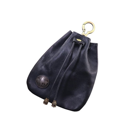 Wugebud 1 Pcs Leather Mini Medieval Pouch Keychain, Coin Organizer, Change Holder, Leather Drawstring Pouch for Men & Women