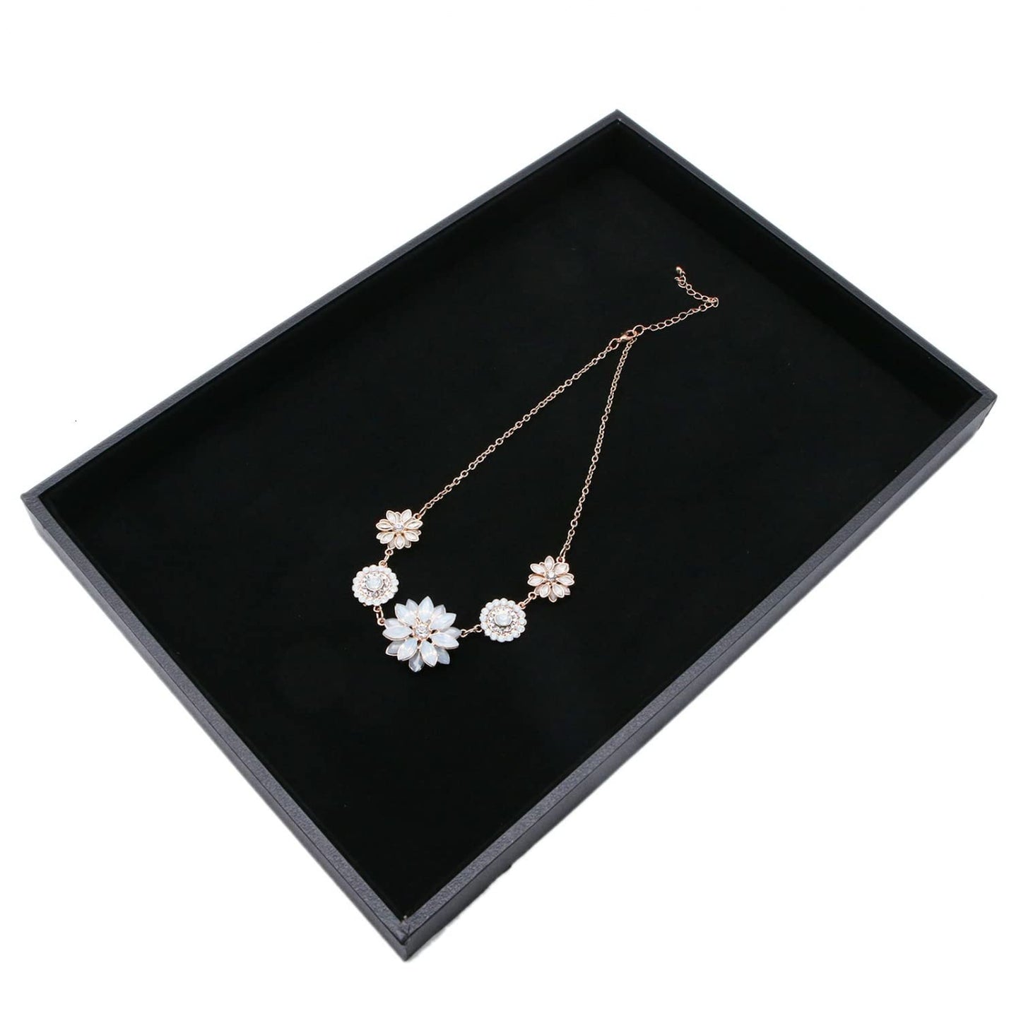 JETEHO Black Velvet Stackable Jewelry Tray Showcase Display Stackable Necklace Bracelet Ring Showcase Display Empty Plate (2 Pack)