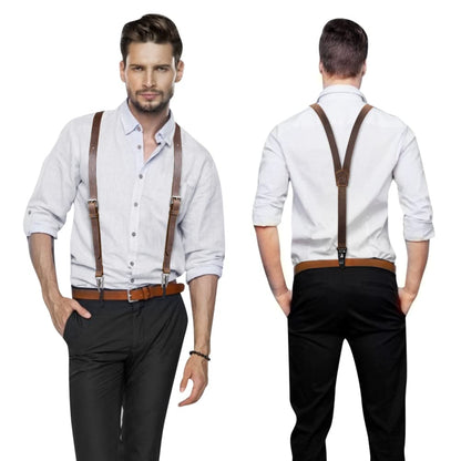 Ringsun Genuine Leather Suspenders for Men, Y Design Hidden Suspenders Under Clothes with 3 Snap Loop, Adjustable Accessories for Men Wedding & Party Essentials, Dark Brown