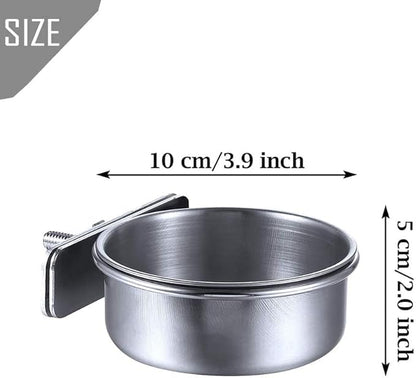 Kathson 2 Pack Bird Feeding Dish Cups, Stainless Steel bird bowls Parrot Feeders Water Cage Bowls with Clamp Holder Bird Feeders for Parakeet Cockatiels Conure Budgies Lovebird Finch and Small Animals