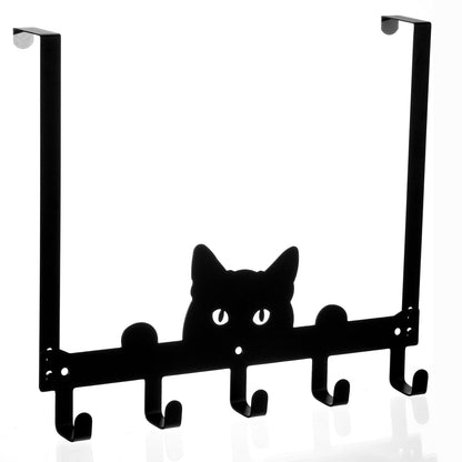 Moxweyeni Black Cat Over the Door Hooks Heavy Duty Organizer Rack for Towel Wall Mount Bathroom Decor Door Hanger Hooks for Hat Coat Cloth Keychain Bag