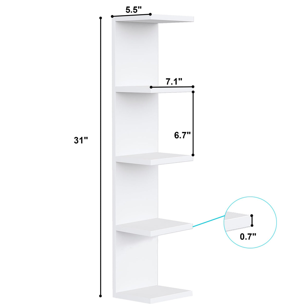 LitaEther 5 Tier White Lack Wall Shelf - Multi-Functional Display Organizer for Anime Figures, Funko Pop, Plants, Makeup & Books (7.1" x 5.5" x 30.7") – Space-Saving Floating Shelf for Home & Office