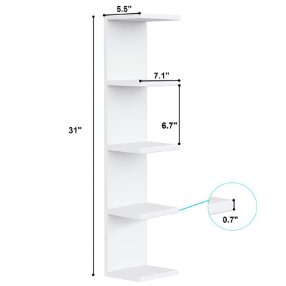 LitaEther 5 Tier White Lack Wall Shelf - Multi-Functional Display Organizer for Anime Figures, Funko Pop, Plants, Makeup & Books (7.1" x 5.5" x 30.7") – Space-Saving Floating Shelf for Home & Office