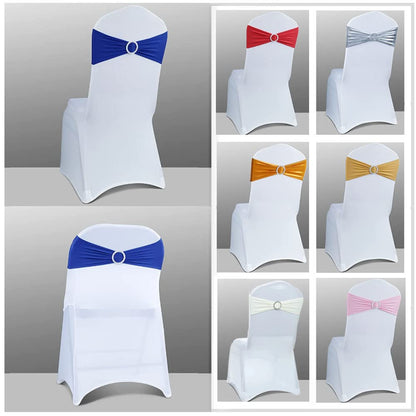 Albassa Chair Sashes Spandex Stretch Chair Bows with Buckle Slider for Wedding Party Decorations (Blue, 25PCS)