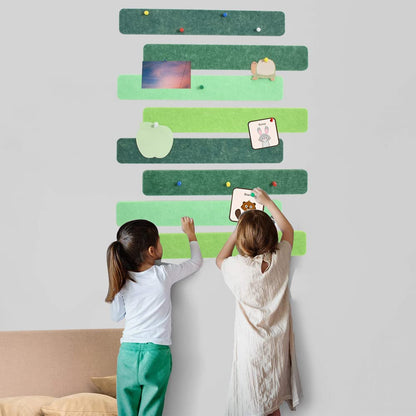 Vuzvuv 8Pcs Green Cork Board Bar Strips with 50 Pushpins & Sticky Notes, Self-Adhesive Bulletin Board Strips No Damage for Wall, Felt Pin Board for Paste Notes, Photos, Schedules Office Decor