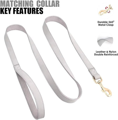 PET ARTIST Soft PU Leather Dog Collar and Leash Set, Bright & Stylish 5FT PU Leather Leash and Collar Set, Durable Pet Collars with Quick Release Metal Buckle for Large Dogs,Gray,L(16-27")