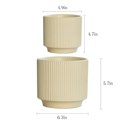 Puoyikt Ceramic 4.9+6.3 inch Planters, Modern Home and Office Flowerpot, Indoor and Outdoor Flowerpot with Drainage Hole (Light Yellow)