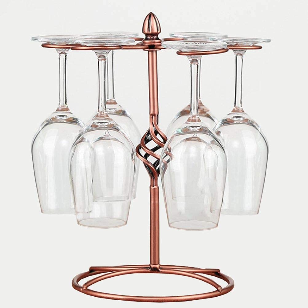 QPIX DIGITAL Wine Glass Rack, Bronze, Elegant Countertop Stemware Storage with 6 Hooks, Easy Assembly, Durable, 11"W x 11"L x 6"H