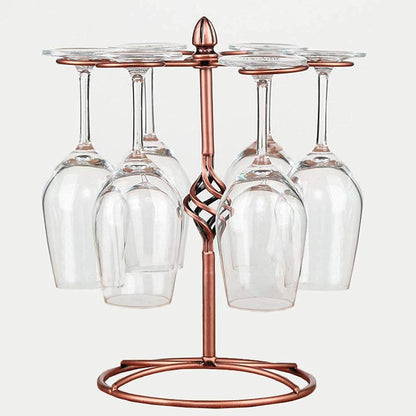 QPIX DIGITAL Wine Glass Rack, Bronze, Elegant Countertop Stemware Storage with 6 Hooks, Easy Assembly, Durable, 11"W x 11"L x 6"H