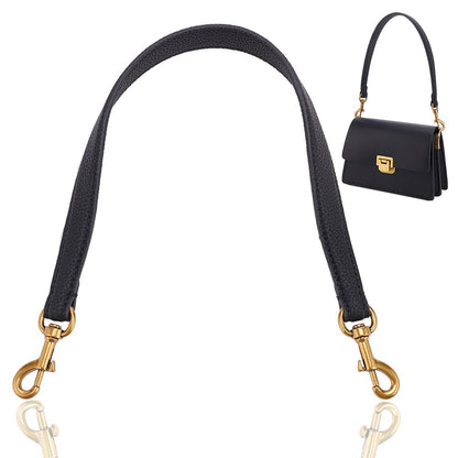 WADORN Genuine Leather Purse Handle, 20.4 Inch Leather Handbag Handle Replacement Short Shoulder Strap with Retro Gold Buckles Women Bag Making Accessory for Coach Shoulder Bag 26, Black