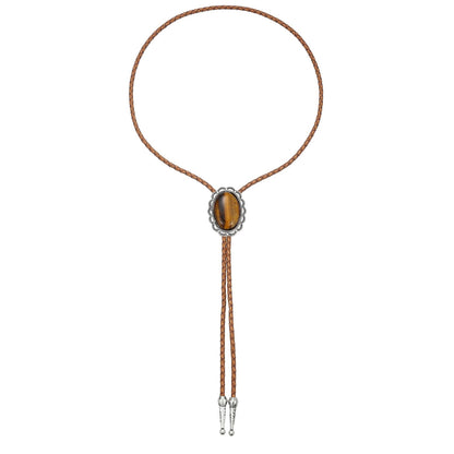 Joxevyia Western Bolo Tie for Men Women Tiger Eye Stone Cowboy Leather Necktie Vintage Accessories Adjustable Flip Clip