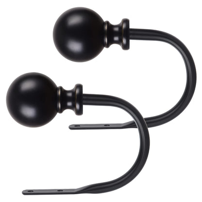 KAMANINA Curtain Holdbacks, Black Curtain Tiebacks Wall Mounted with Round Finials, Metal Curtain Pull Backs with Screws, Decorative Curtain Hooks for Drapes Bedroom (1 Pair/2 Pack, Small)
