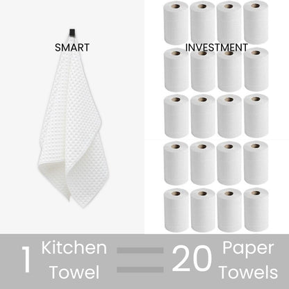CLOUDLOOM Kitchen Hand Towels Cotton, Set of 6-100% Cotton Waffle Weave Kitchen Towels 16x26 - Soft Absorbent Dish Towels with Hanging Loop for Drying & Cleaning - Tea Towel Set - White