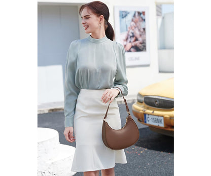 WSRYDJDL Crescent Shoulder Bags for Women Cute Hobo Tote Handbag Under the Arm Purses Mini Clutch Purse with Zipper Closure (Coffee)