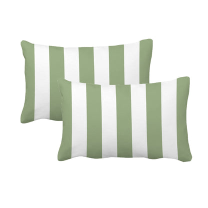 Leaveland Sage Green and White Stripe Set of 2 12x20 Inch Cotton Polyester Rectangle Throw Pillow Cover Decorative Soft Lumbar Cushion Case Slipcover Home Decor Bed Couch Sofa Accent Pillowcase Sham