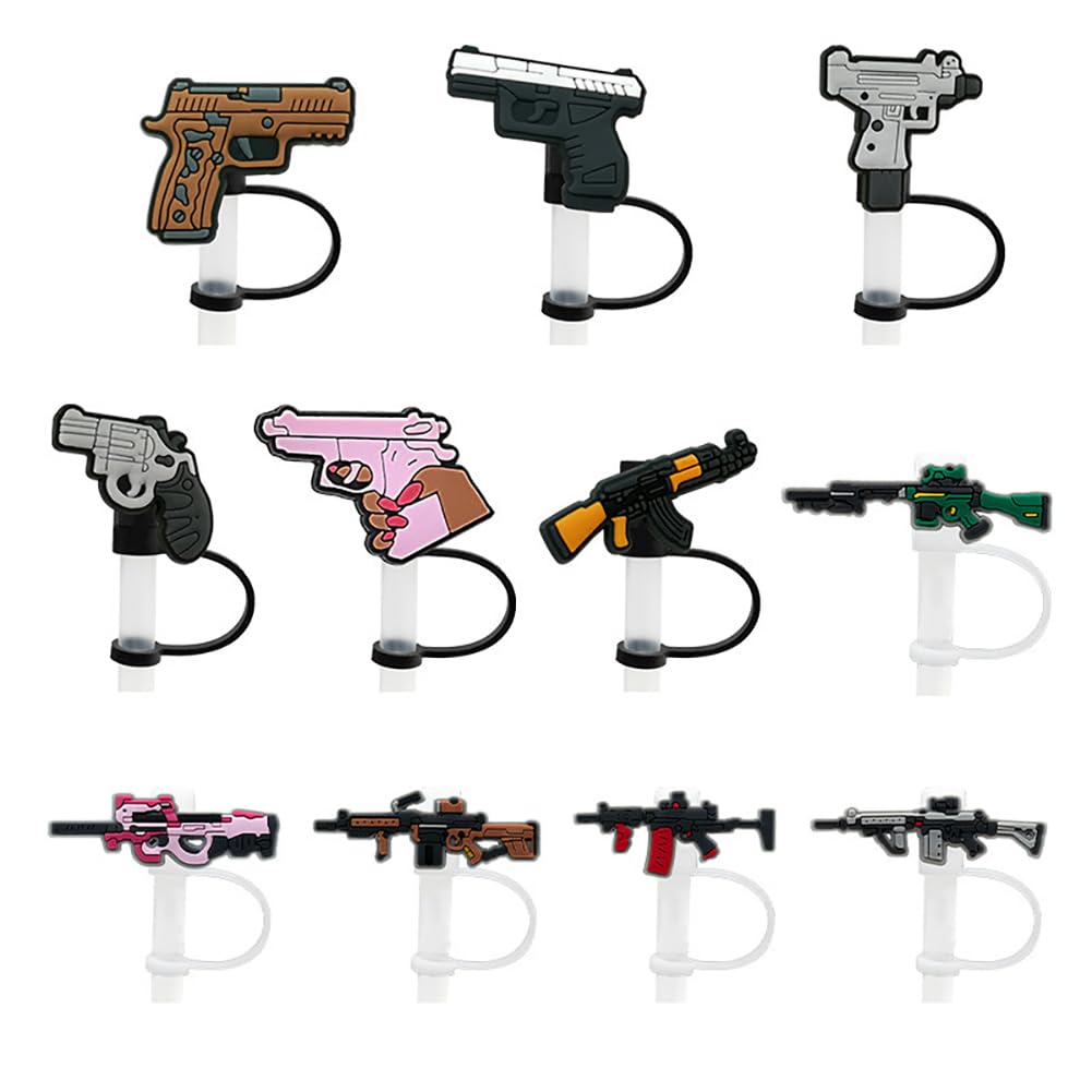 11 Pcs Gun-shaped Straw Toppers for 40 Oz Tumblers Silicone Ak Straw Caps Party Favors, 0.3 Inch