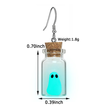 Ghost Earrings(Blue), The Adopt A Ghost In A Bottle Earring, Halloween Tiny Glow-In-The-Dark Spooky Charm Pendant Earrings Christmas Jewelry Gifts for Women