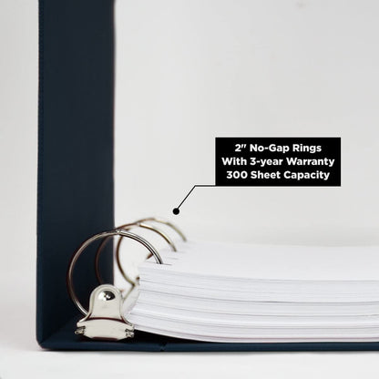 Carstens 2-Inch Heavy Duty 3-Ring Binder - Side Opening, Navy Blue, Durable Plastic, Precision No-Gap Rings, Waterproof Covers, No Pockets, Holds 300 US Letter Sheets, BPA-Free, Made in USA (2829-3R)