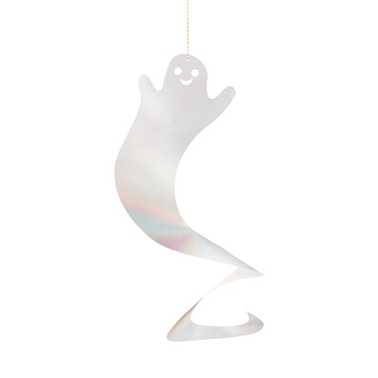 Meri Meri Halloween Spinning Ghost Hanging Decorations (Pack of 10), 20" Tall, Includes Hanging Twine, Easy to Hang, Double Sided Silver Foil Halloween Party Decorations