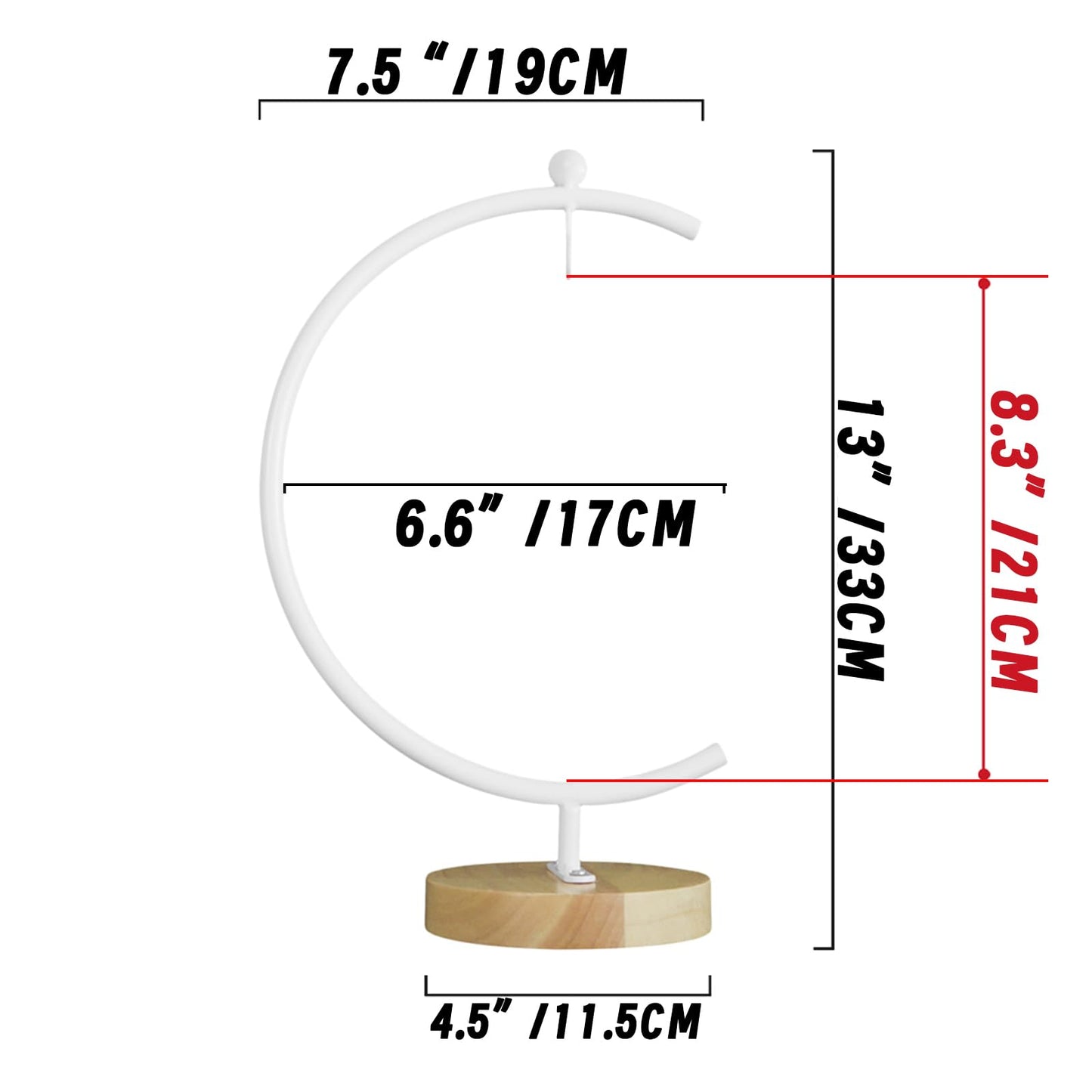 Archi G-Shaped Ornament Display Stand Iron Pothook Stand for Hanging Glass Terrarium/Picture with Wood Base(G Shape-White)