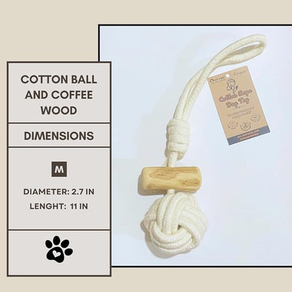 Cotton Rope Dog Toy with Coffee Wood Handles – Natural Chew & Tug Toy for Dogs – Durable, Eco-Friendly & Safe for All Breeds