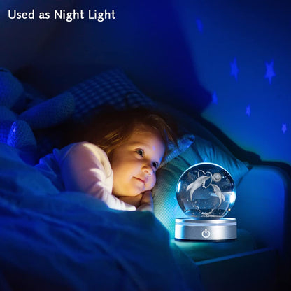 IFOLAINA 3D Dolphin Crystal Ball Night Lights Dolphin Lovers Gifts for Women Men Christmas Birthday Mothers Day Crystal Sphere Bedroom Decor