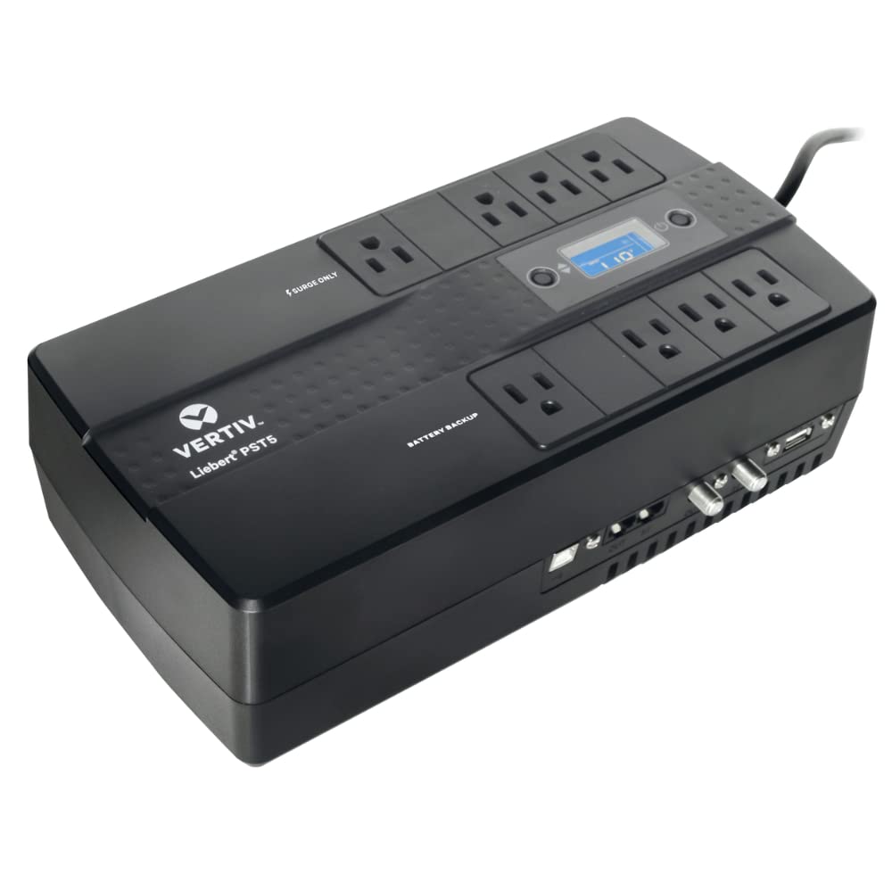 Vertiv Liebert PST5 UPS - 850VA/500W 120V Standby Power, 8 Outlets, Battery Backup with Surge Protection, LCD Screen, Energy Star Certified, 3 Year Warranty, Free Shutdown Software (PST5-850MT120)