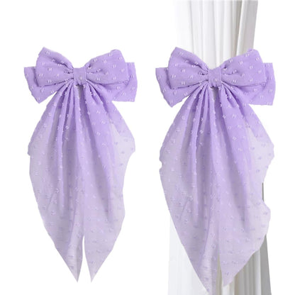 2 Pack Purple Curtain Tiebacks, Romantic Bow Curtain Ties with Clips, Decorative Sheer Curtain Holdbacks, Boho Curtain Tie Backs for Bedroom Nursery Living Room Home Decor (Purple)